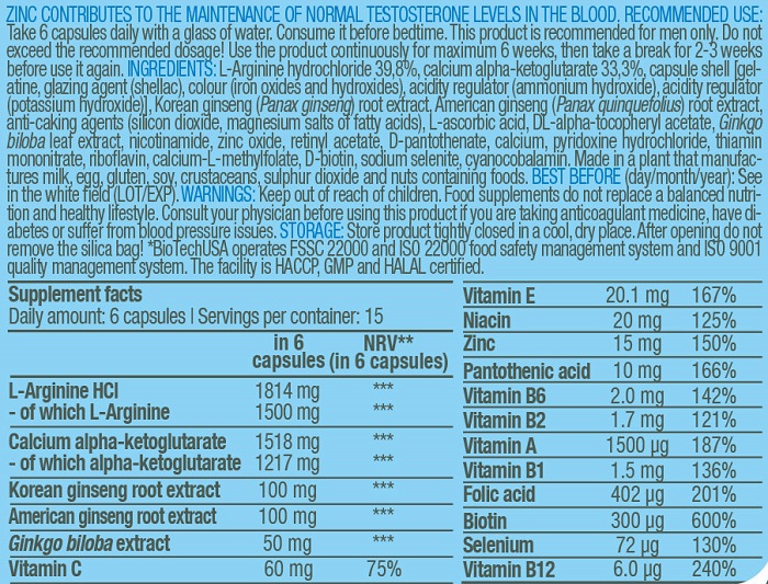 BIOTECH USA Men's Arginine 90caps - Image 3