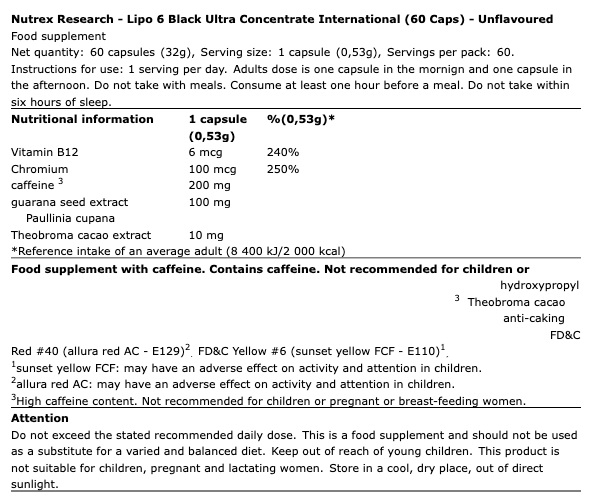 NUTREX Lipo 6 Black Ultra Concentrate 60caps - Image 3