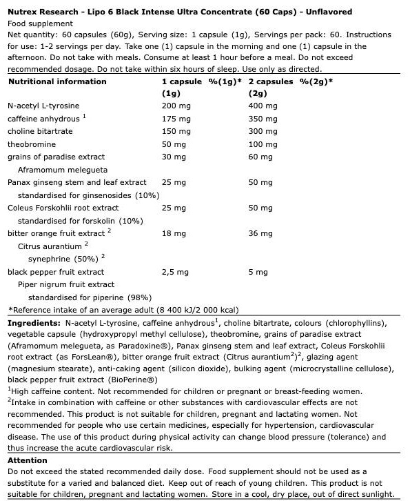 NUTREX Lipo 6 Black Intense Ultra Concentrate 60Caps - Image 3