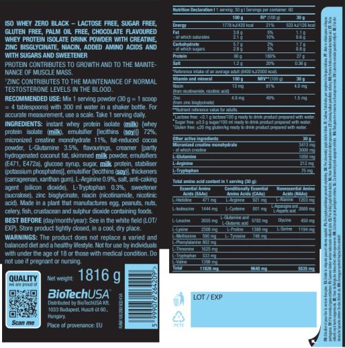 BIOTECH USA  Iso Whey Zero Black 1816gr - Image 6