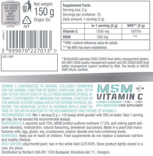BIOTECH USA MSM + Vitamin C 150gr - Image 3