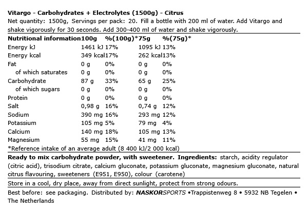 VITARGO Carbohydrates + Electrolytes 75gr - Image 3