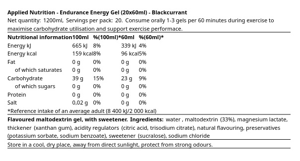 APPLIED NUTRITION Endurance Energy Gel 20x60ml - Image 3