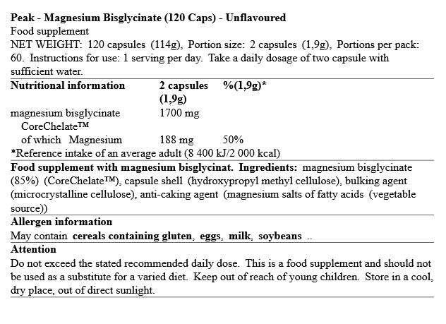 PEAK Magnesium Bisglycinate 120caps - Image 2